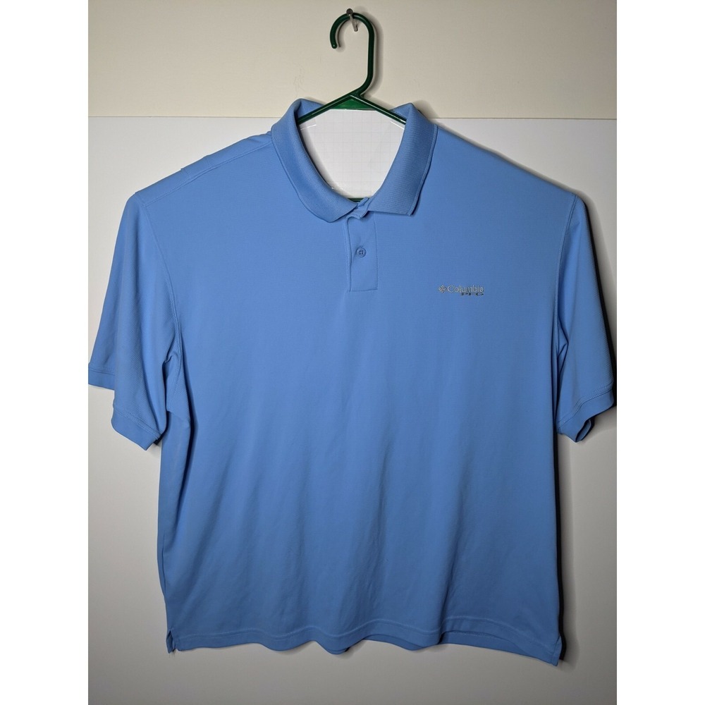 Men's Columbia PFG Baby Blue Short Sleeve Polo Shirt, XXL